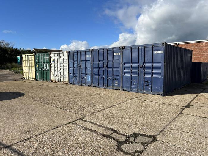Row of 20ft shipping containers for hire at Chock-a-Block Storage, 5 Brett Drive, Bexhill-on-Sea